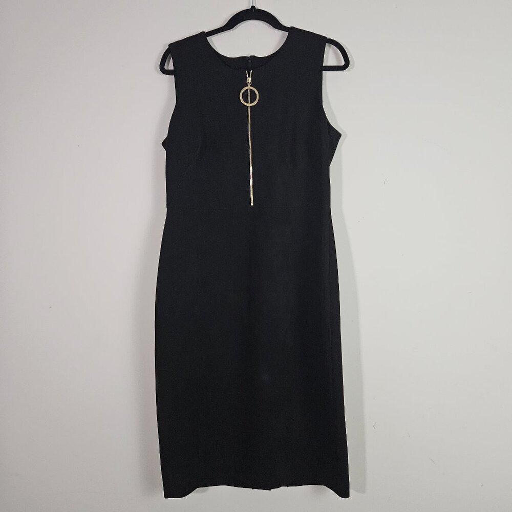 Calvin Klein Sheath Dress 12 Black Faux Suede Work Office Business Classic